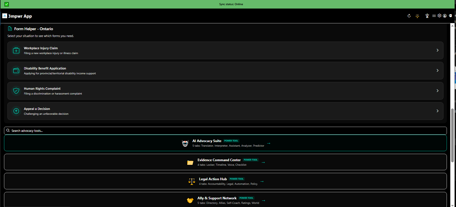 Form helper and search tools for navigating complex legal documents - disability rights advocacy - 3mpwrApp