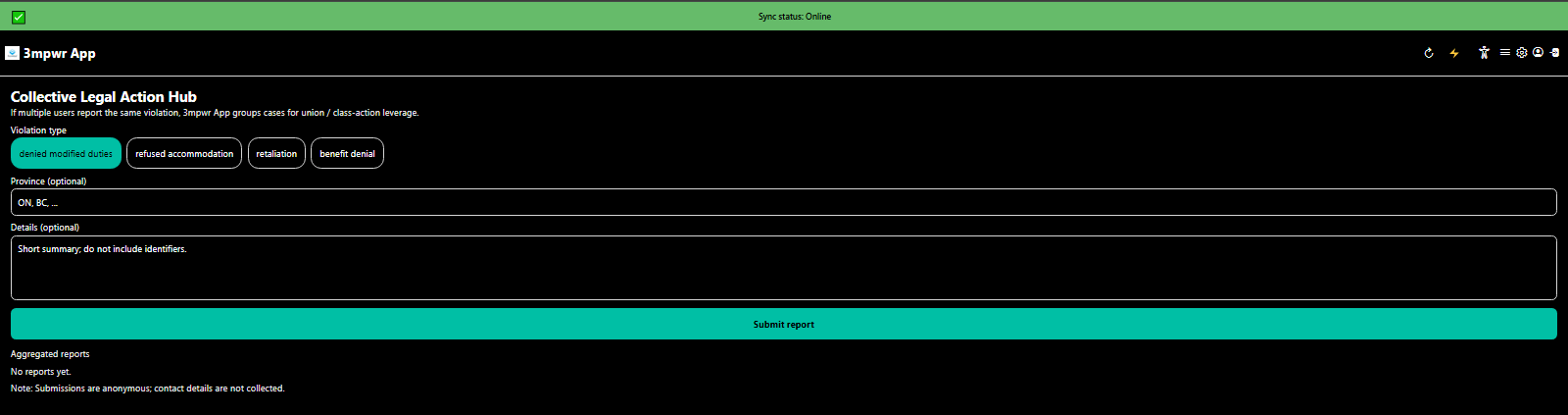 Collective Legal Action Hub for organizing group advocacy and class action support - workers rights - 3mpwrApp