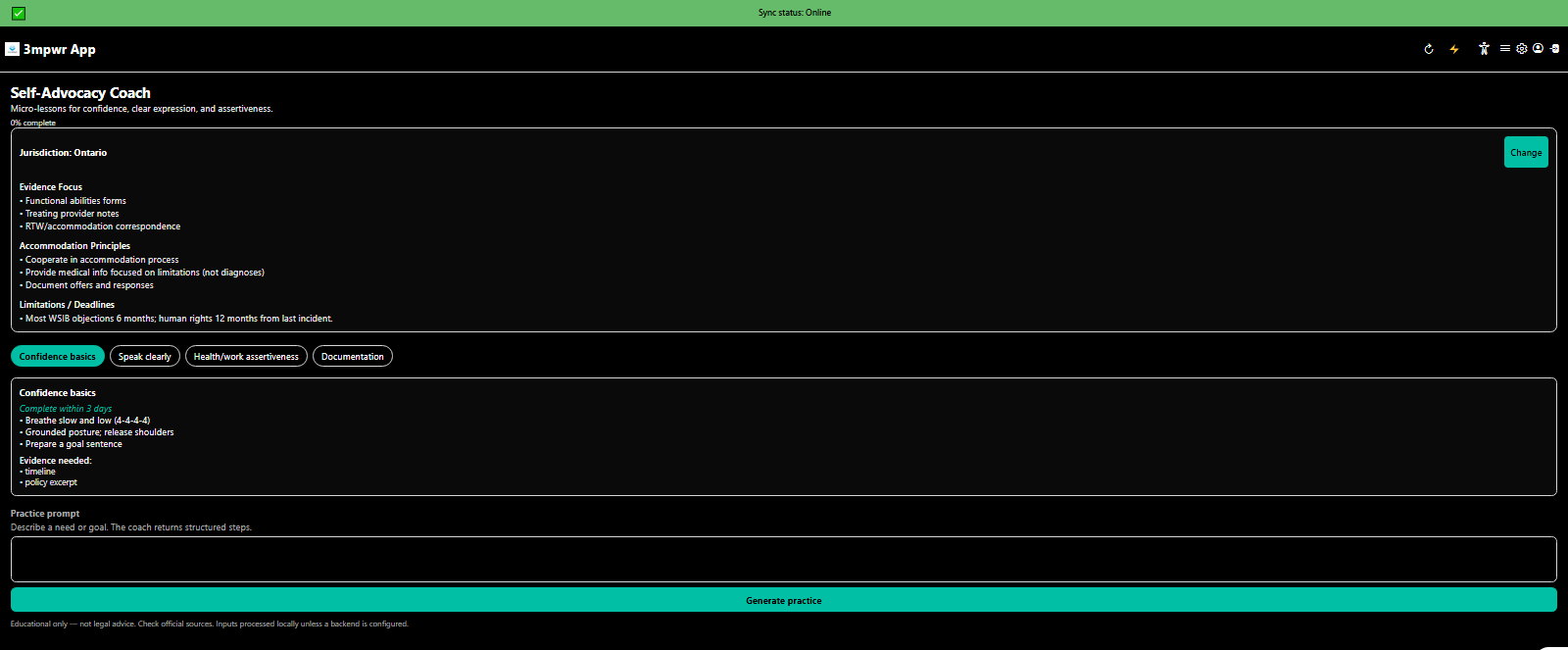 Self-Advocacy Coach providing guidance and templates for representing yourself - disability rights - 3mpwrApp