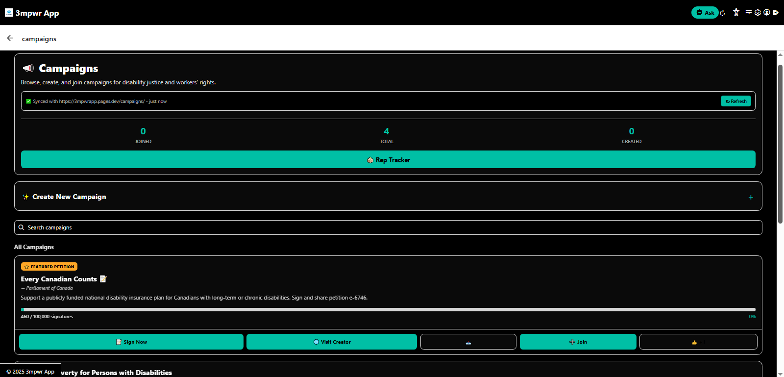Campaigns tab showing active campaigns