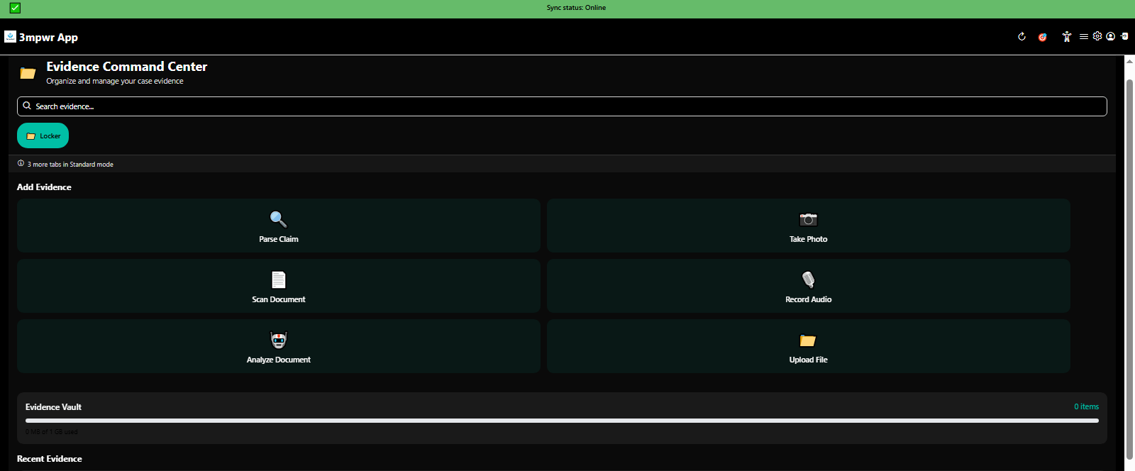 Quick access to Evidence Command Center from home - encrypted document storage for workers compensation cases - 3mpwrApp
