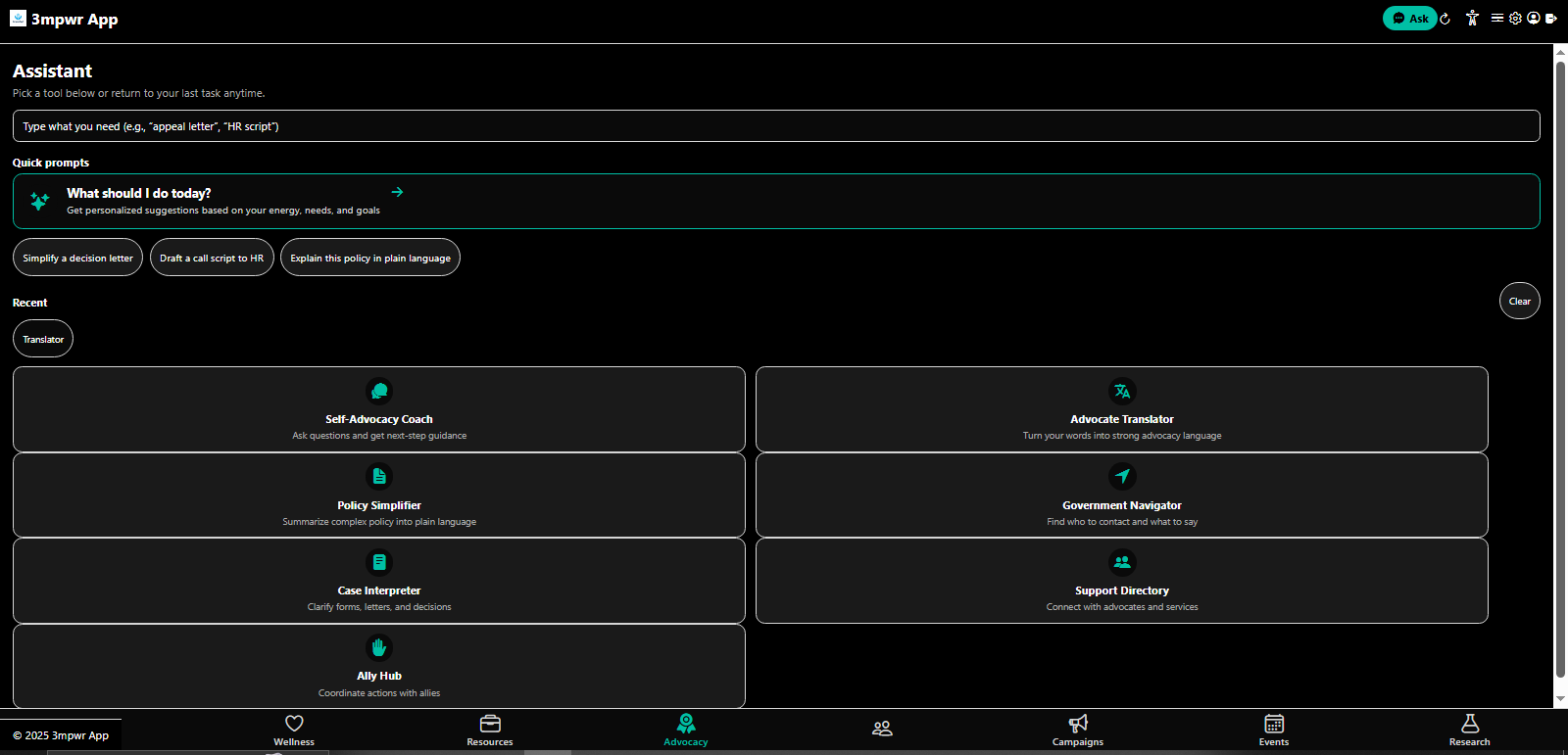 AI Assistant interface helping users navigate the platform