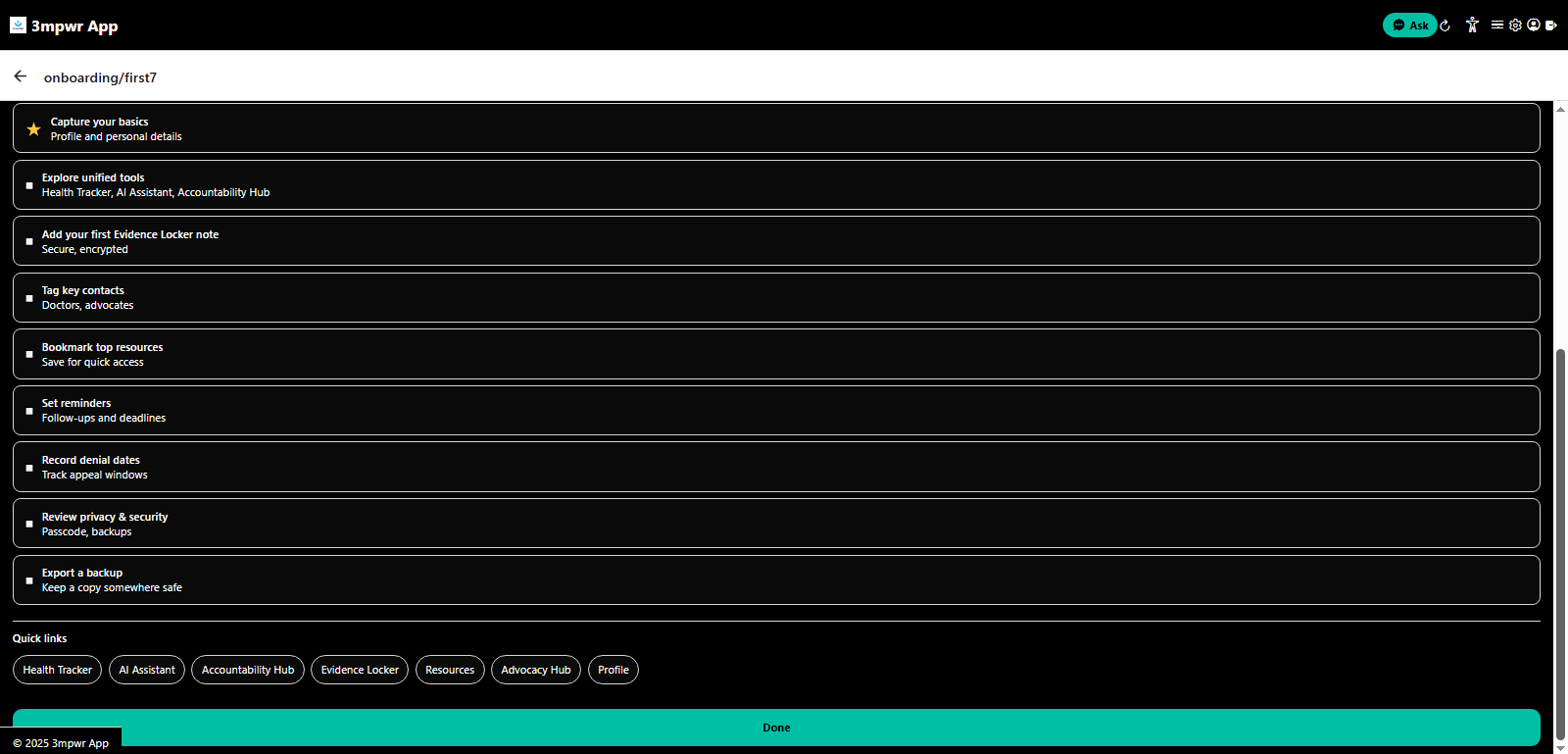 Onboarding continuation