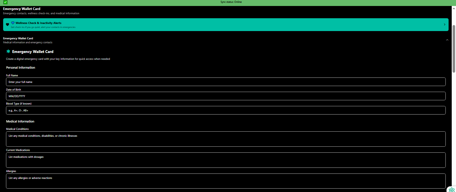 Emergency wallet card with critical medical info, emergency contacts, and accommodations - 3mpwrApp safety