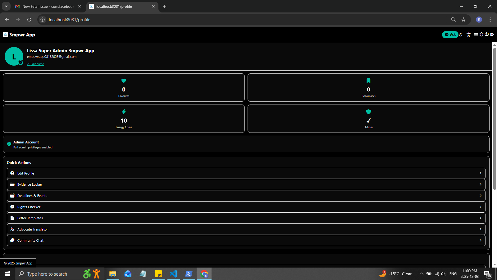 User profile overview with personal details
