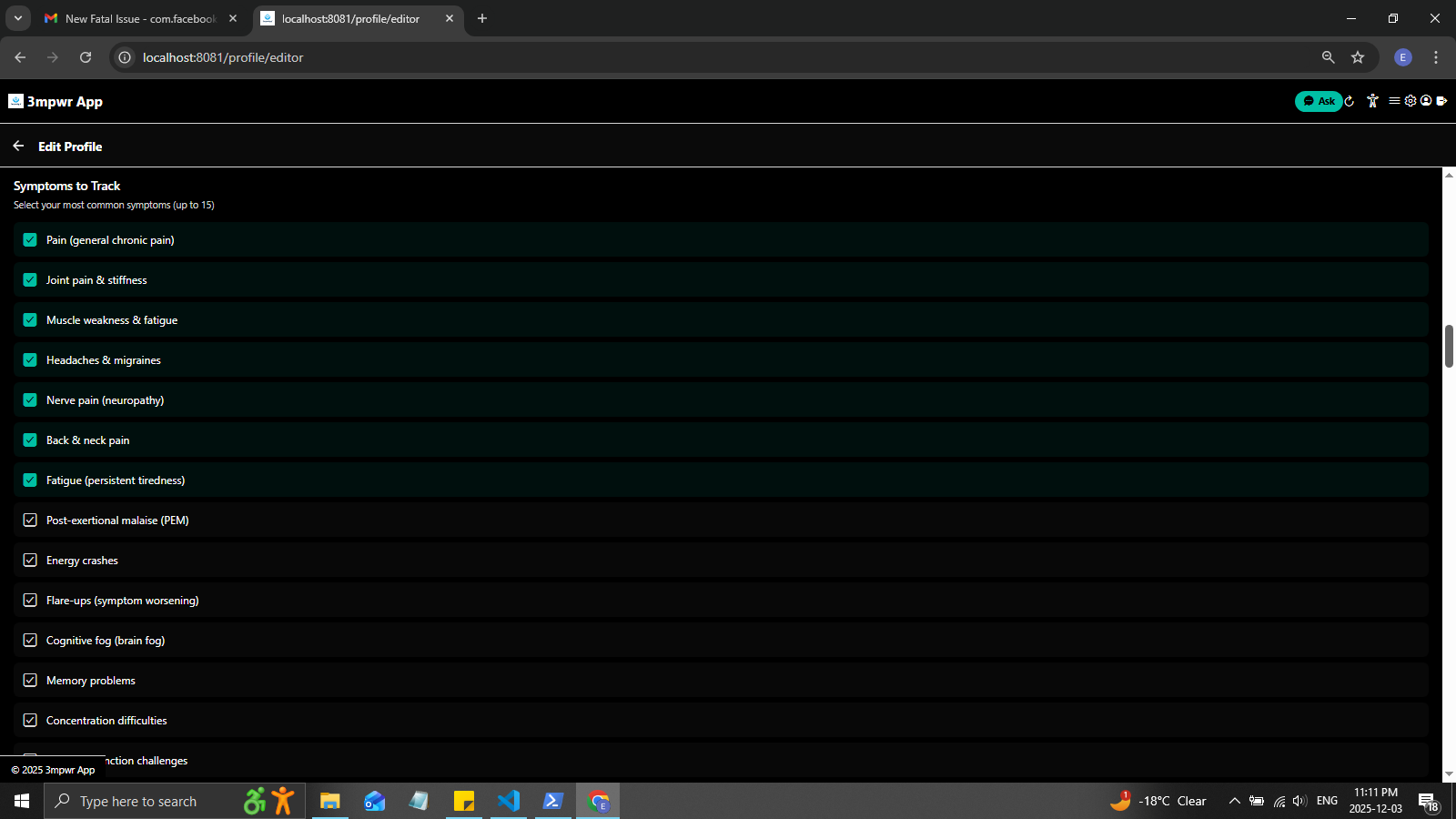 Profile health information