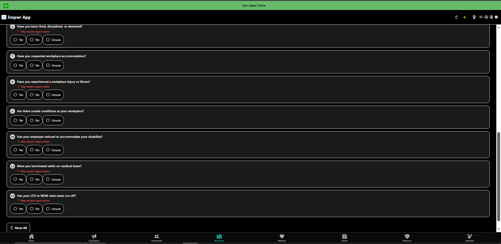 Rights Checker results showing relevant laws, rights, and next steps for advocacy - 3mpwrApp