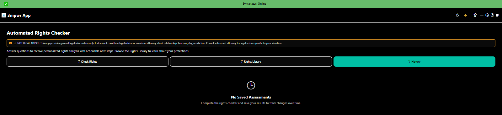 Rights Checker tracking your personal history and applicable rights over time - 3mpwrApp case tracking