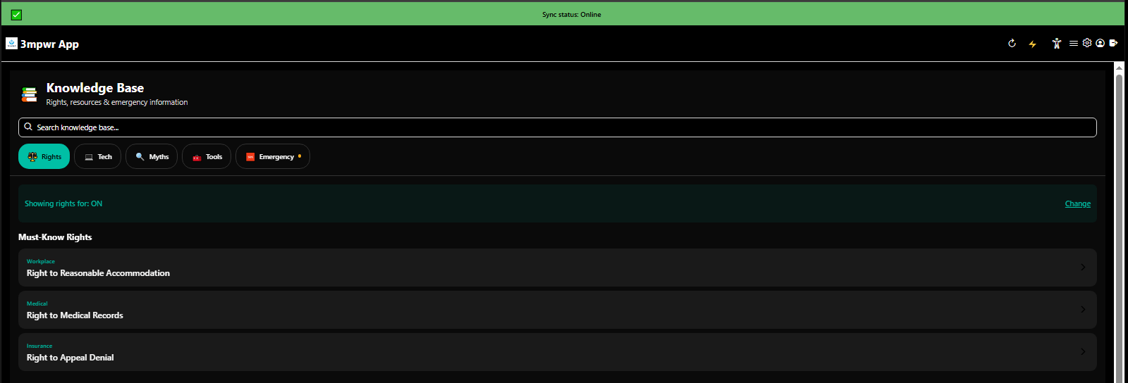 Knowledge Base highlighting must-know disability rights and workers compensation protections - 3mpwrApp education