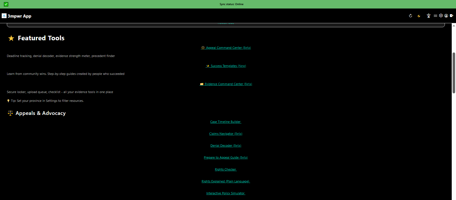 Featured tools for appeals and advocacy - workers compensation claim assistance - 3mpwrApp resources