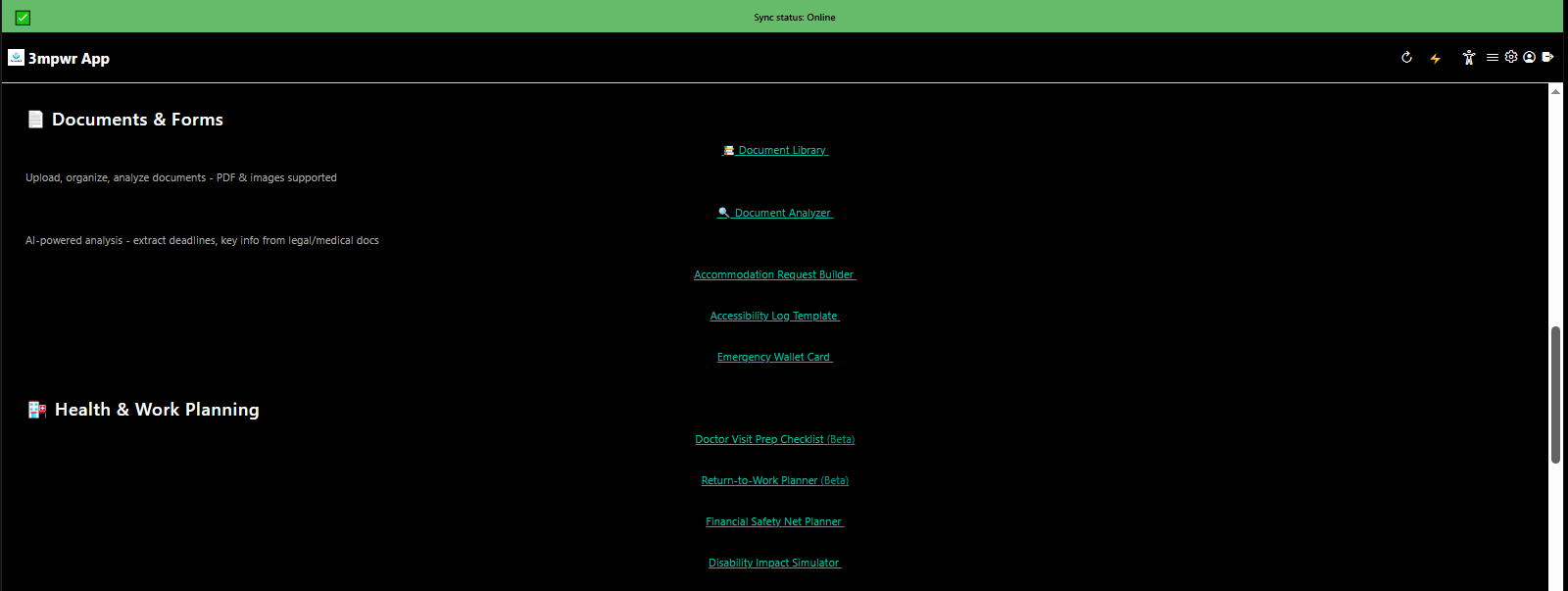 Documents, forms, health tracking, and return-to-work planning resources - disability case management - 3mpwrApp