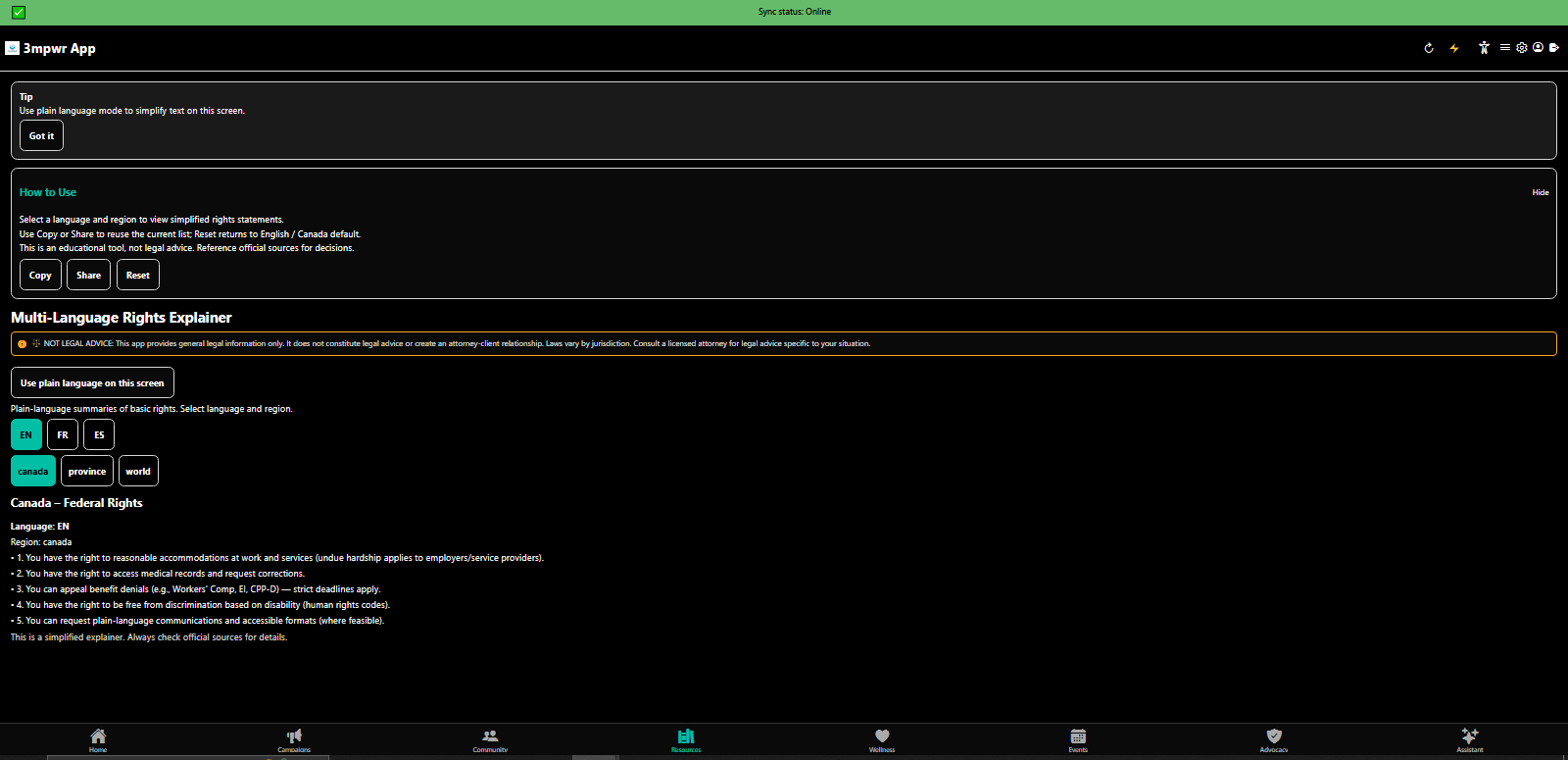 Rights Explained in plain language - legal jargon translated for accessibility - 3mpwrApp education