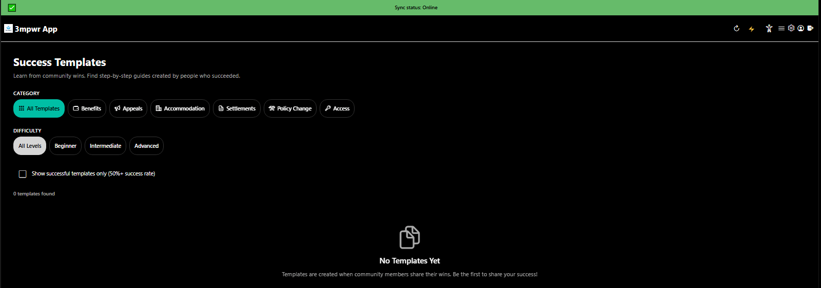 Success Templates library with proven appeal letters, accommodation requests, and legal documents - 3mpwrApp