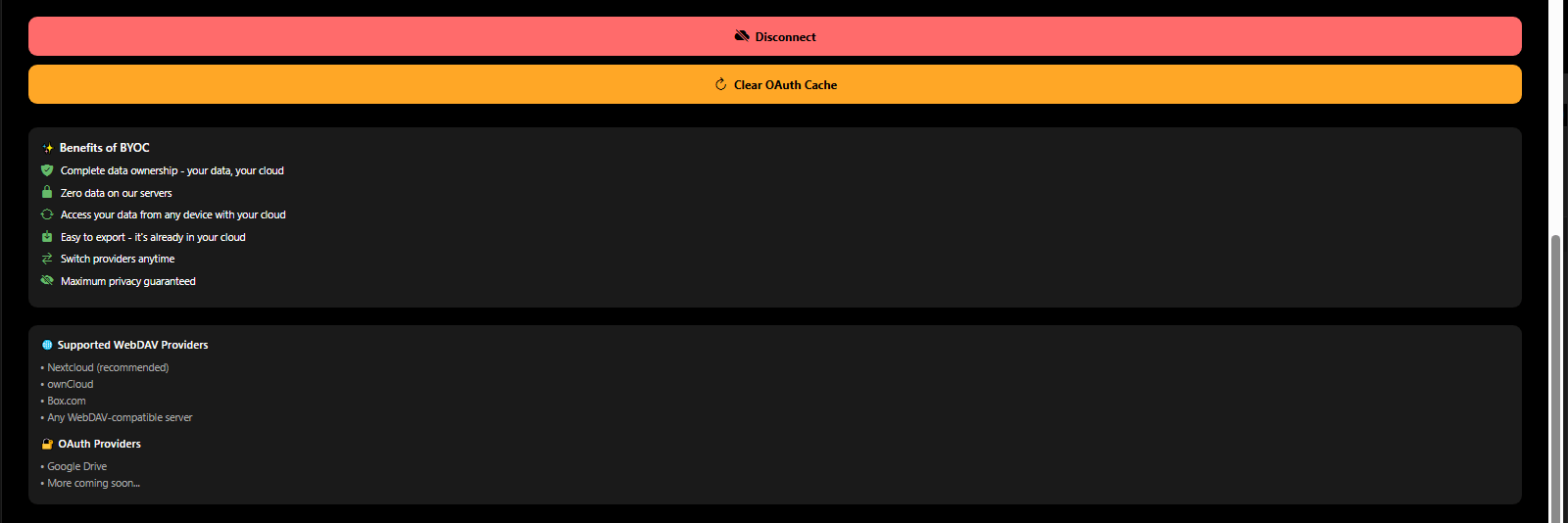 BYOC sync settings managing what data syncs to your personal cloud storage - 3mpwrApp privacy