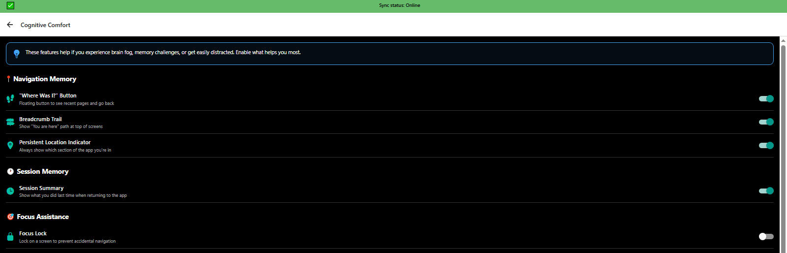 Cognitive comfort settings creating calming digital environment for sensory sensitivities - 3mpwrApp neurodivergent