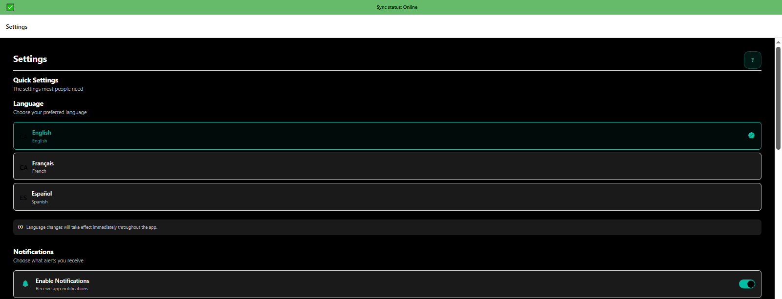 Settings for language selection and notification preferences - multilingual accessibility - 3mpwrApp