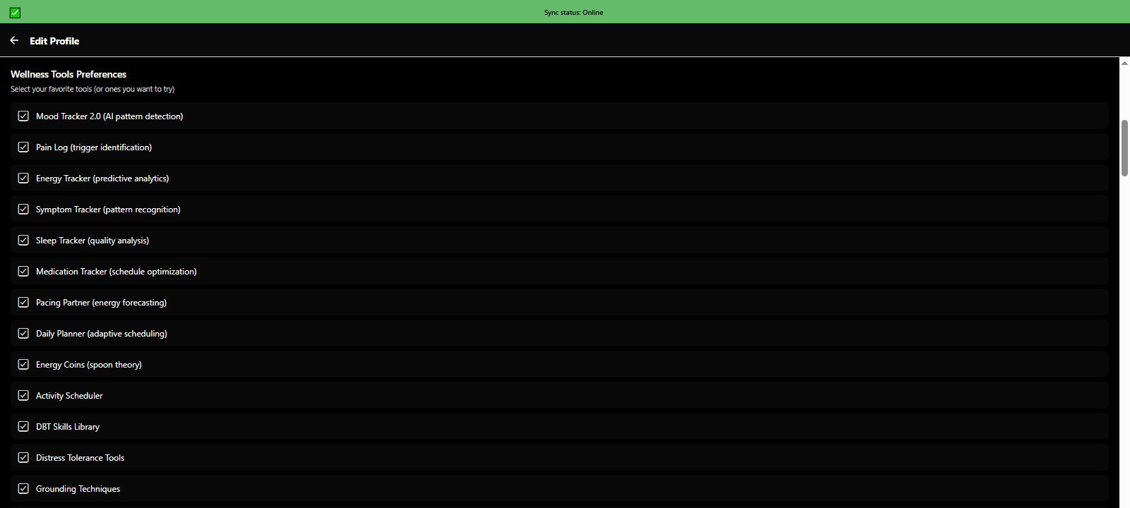 Complete profile: choose wellness tools preferences and health tracking options - 3mpwrApp