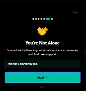 Welcome tutorial step 6 explaining privacy and data ownership - 3mpwrApp security