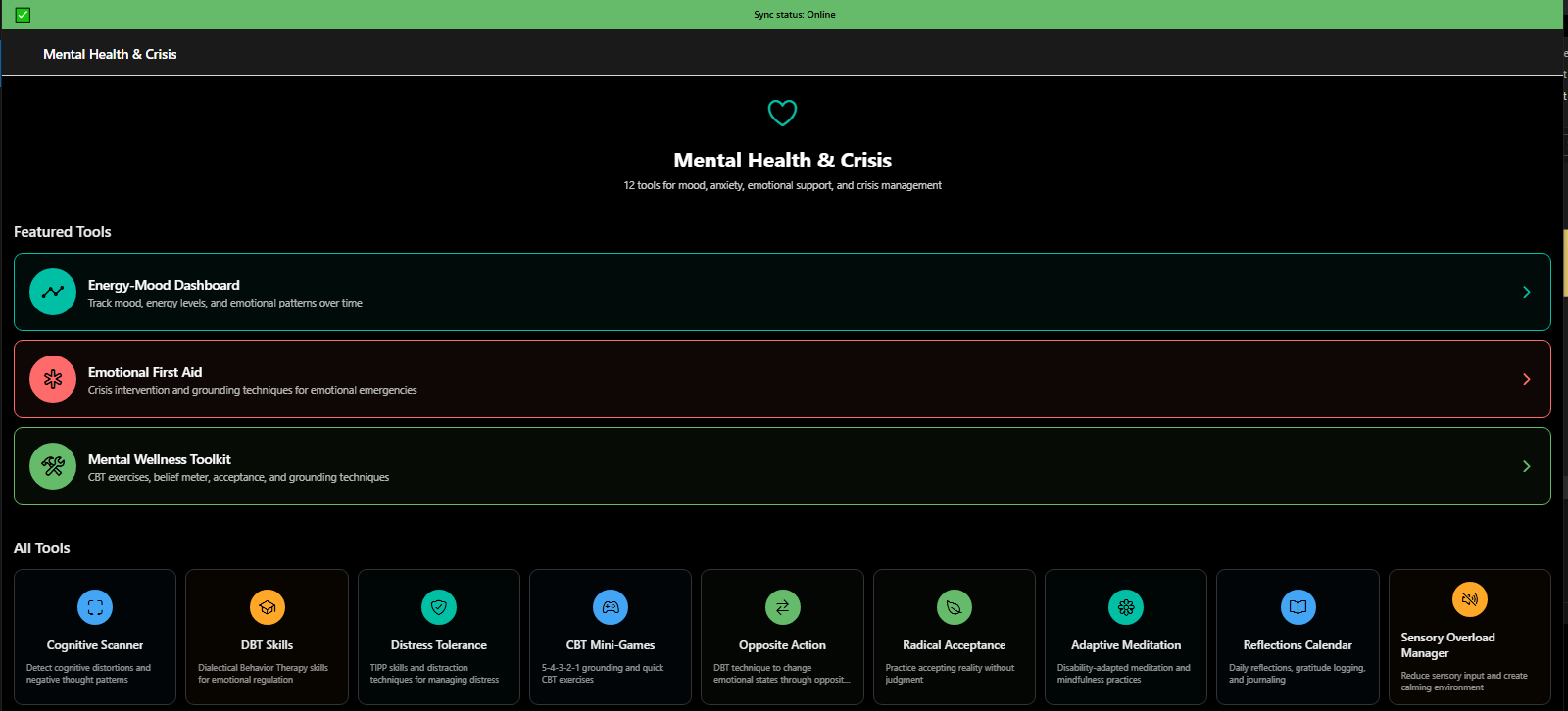12 mental health crisis intervention tools - DBT distraction games, breathing exercises, emergency contacts - 3mpwrApp wellness