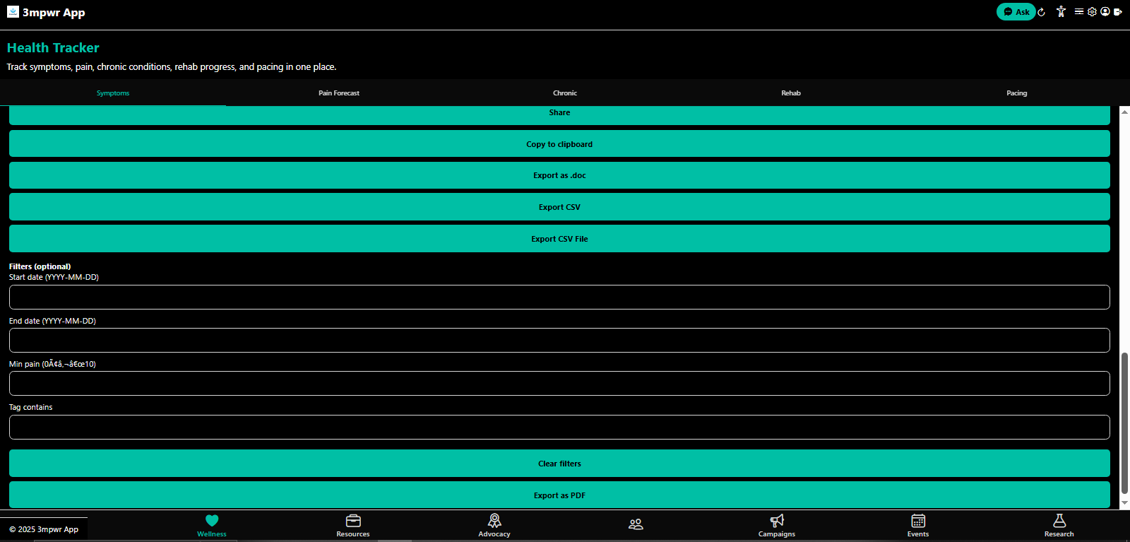 Health tracking details